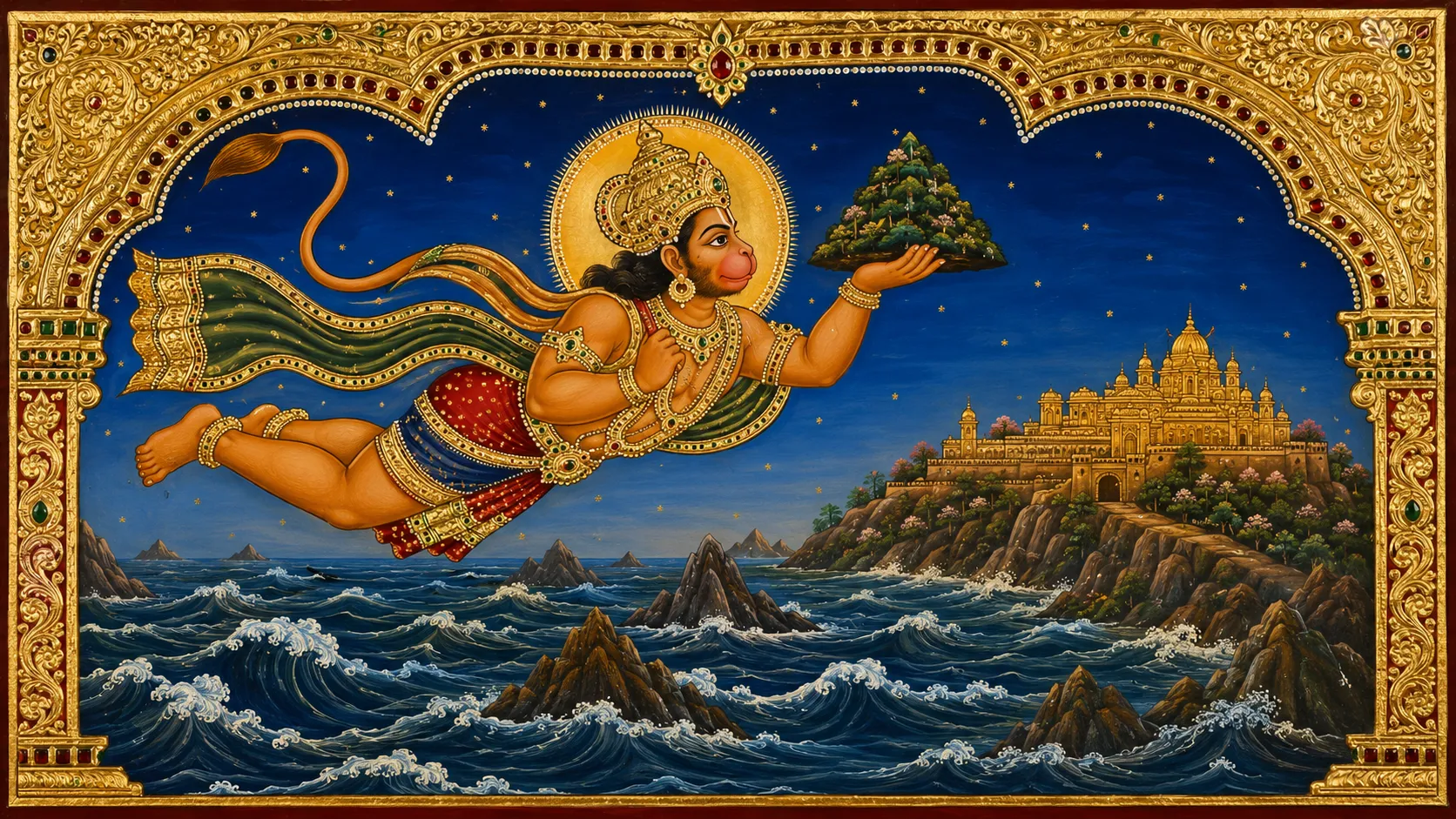 Hanuman leaps across the ocean to Lanka
